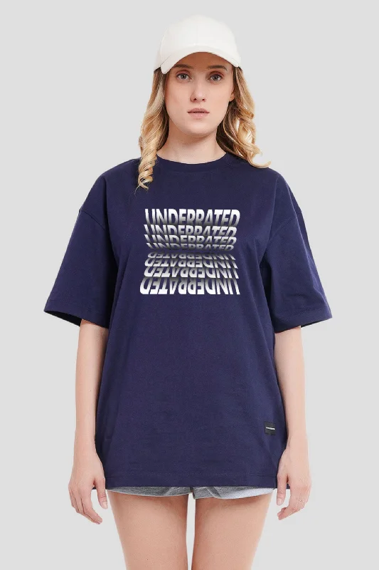 Underrated White Typography Navy Blue Printed T-Shirt Seamless Knitted Crochet