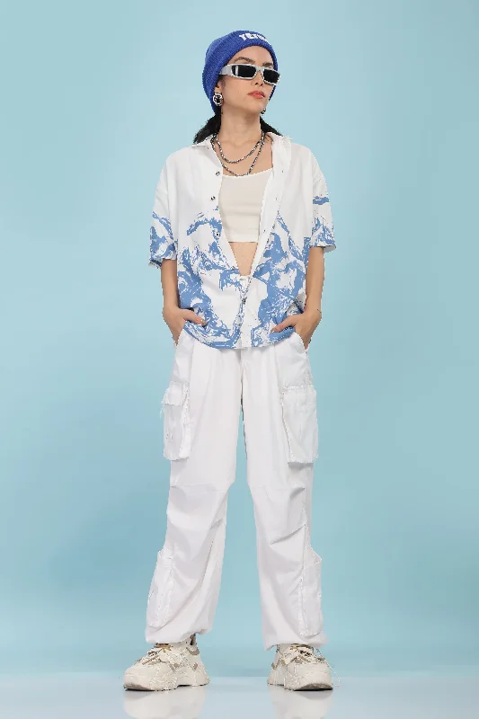 Santorini shirt - White (Slightly Cropped) Chenille Brocade Lace
