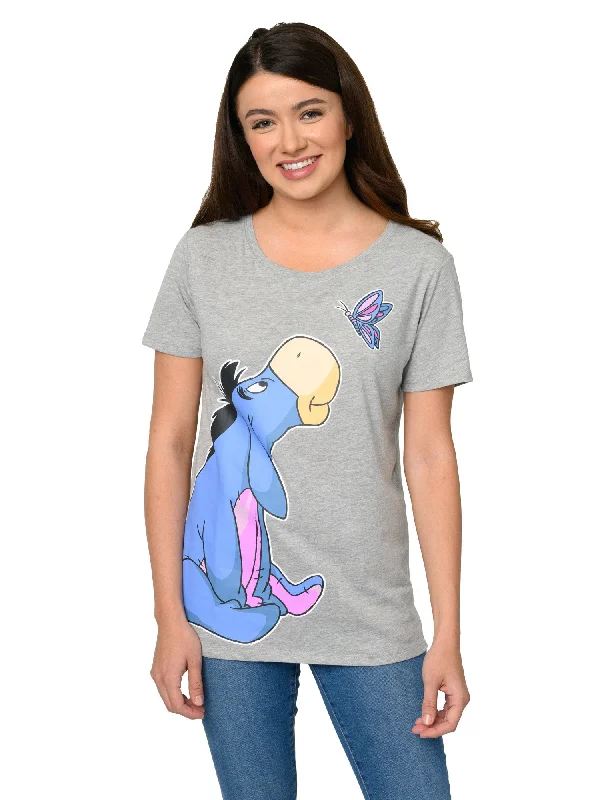 Women's Disney Eeyore T-Shirt Butterfly Short Sleeve Gray Winnie The Pooh Mesh Fabric Canvas Fabric Denim Fabric Women's Disney Eeyore T-Shirt Butterfly Short Sleeve Gray Winnie The Pooh Mesh Fabric Canvas Fabric Denim Fabric