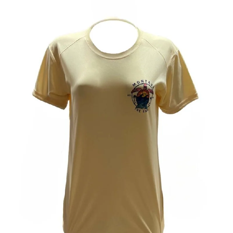 Women's Montauk Surf and Sports Montauk The End DriFit Short Sleeve Tee in Yellow Polka Dot Checkered Tartan Women's Montauk Surf and Sports Montauk The End DriFit Short Sleeve Tee in Yellow Polka Dot Checkered Tartan