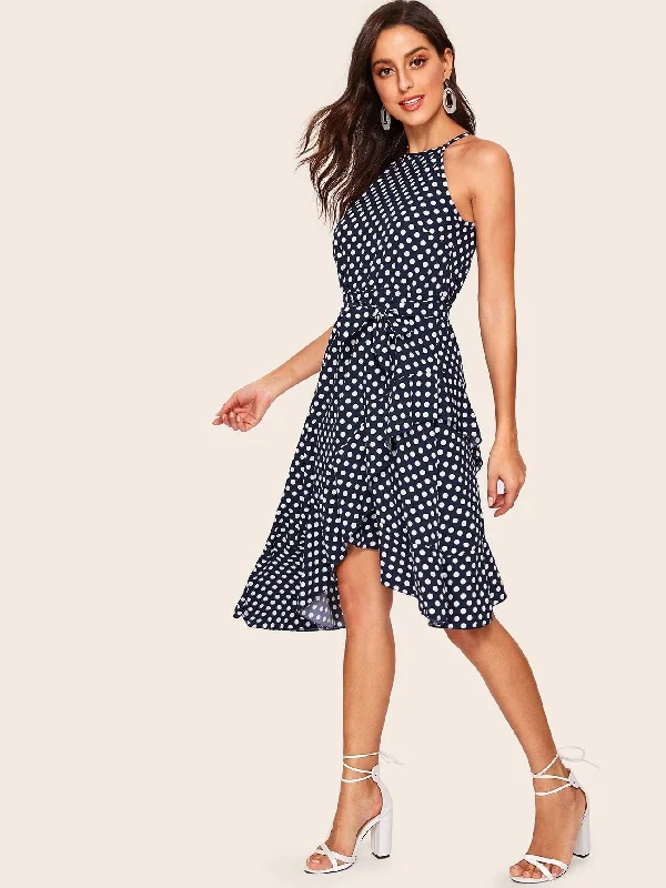70s Polka Dot Asymmetrical Hem Dress