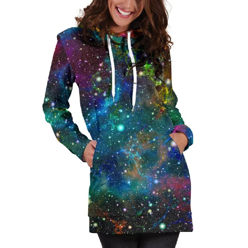 Abstract Colorful Galaxy Space Print Pullover Hoodie Dress