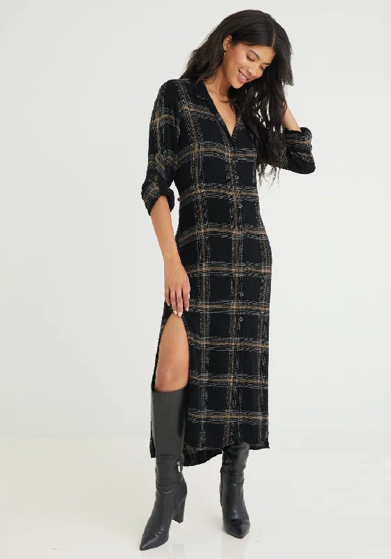 Duster Dress - Black Honey Plaid