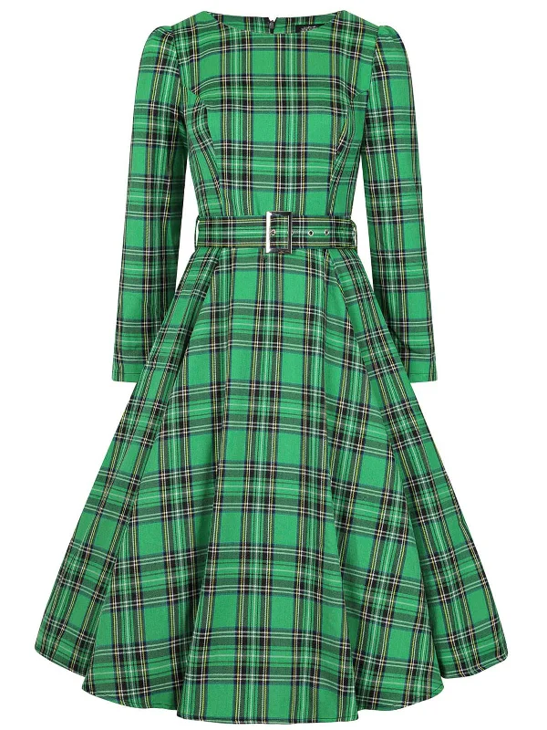 Bold Green Tartan Vintage Style Swing Dress