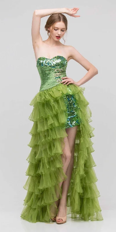 CLEARANCE - Eureka 2333 Long Ruffled Skirt Strapless Green Prom Dress (Size L)