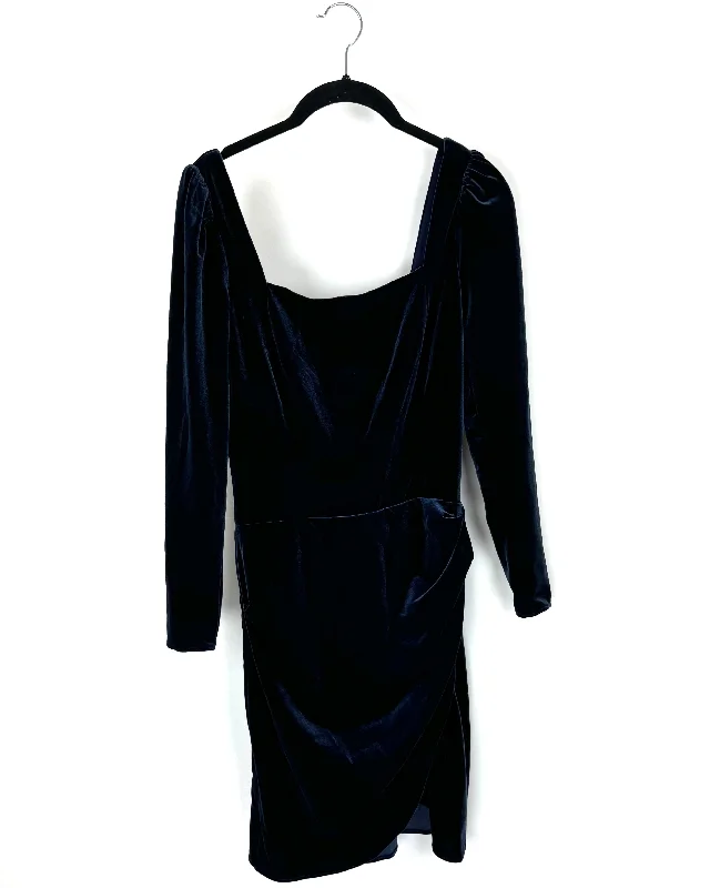 Dark Blue Velvet Square Neck Dress - Size 4