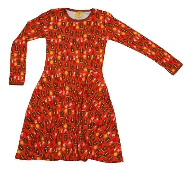 DUNS LS Skater Dress - Gingerbread Red