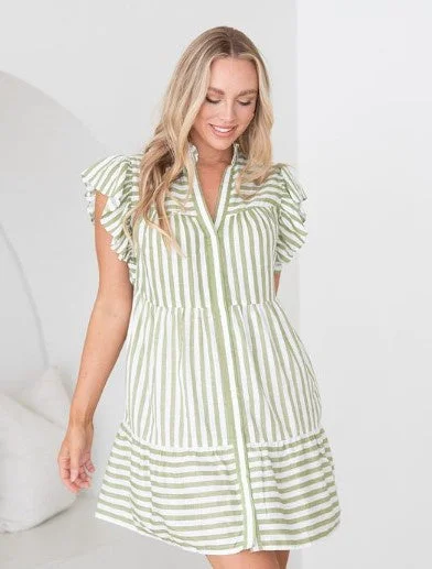 Ebb olive short stripe dress
