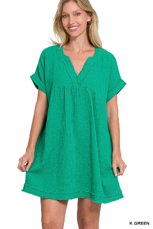 Gauze Raw Edge Dress