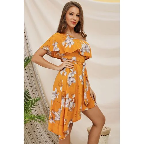 Holiday Print Irregularity Flounce Women's Dresses