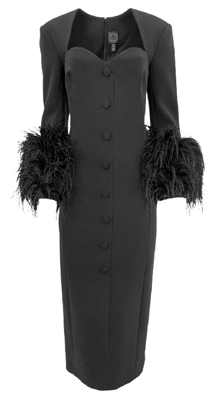 Huishan Zhang Fontaine Feather-Trimmed Dress in Black