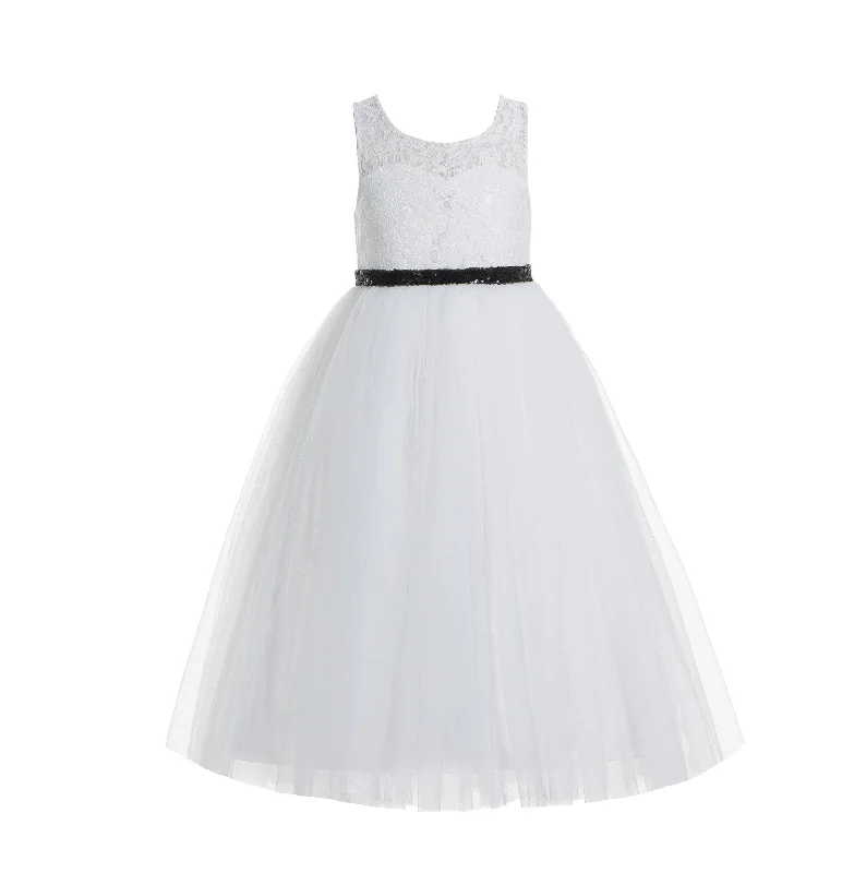 Ivory Lace Tulle Scoop Neck Keyhole Back A-Line Junior Flower Girl Dress Pageant Gown Communion 178