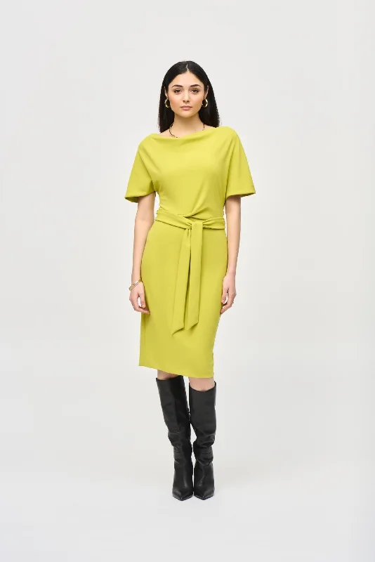 Joseph Ribkoff Wasabi Belted Boat Neck Sheath Dress 243233