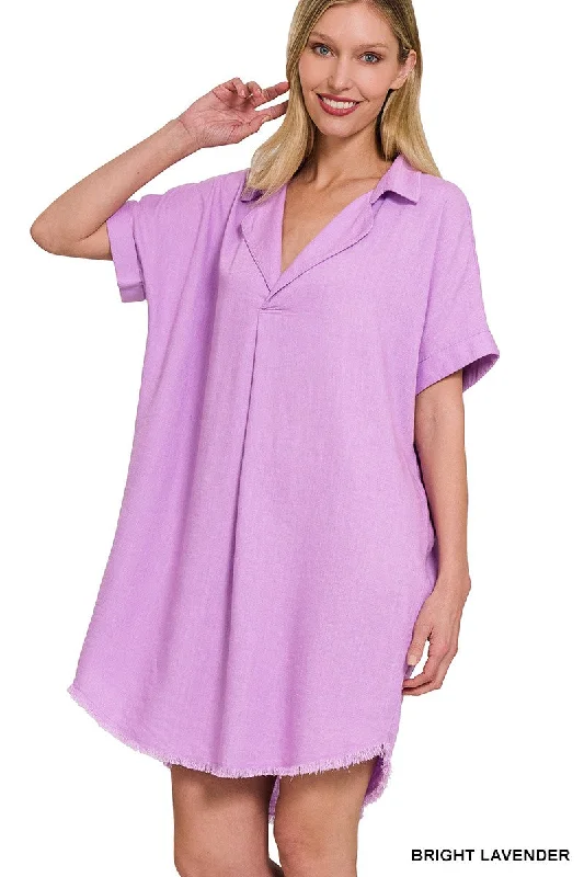 Linen Dress with Frayed Hem
