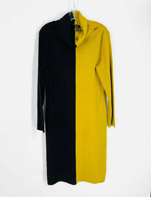 Misook Size M Chartreuse/Black Color Block Shimmer Designer Dress