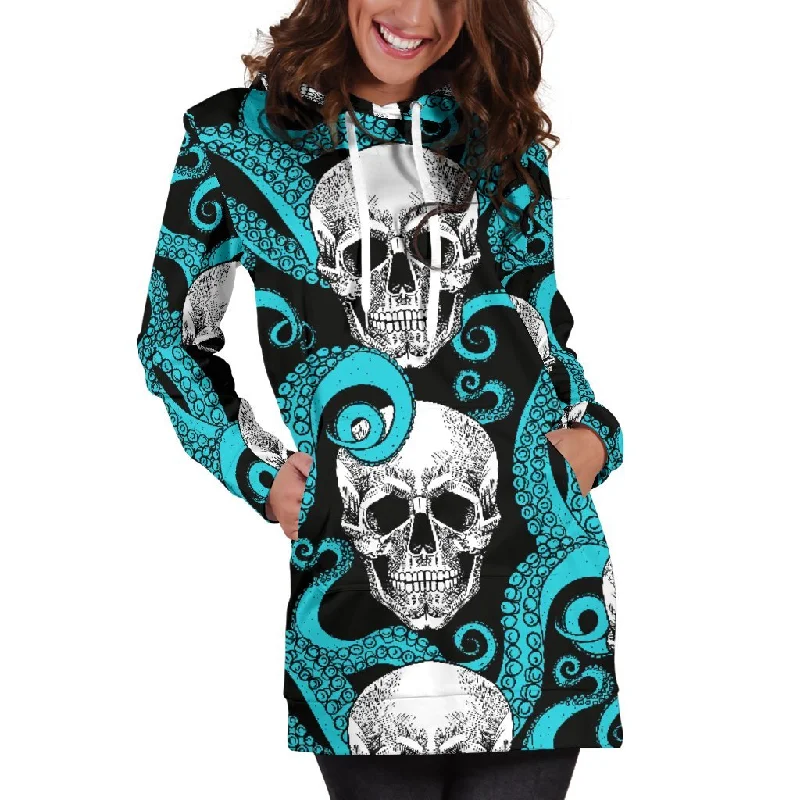 Octopus Tentacles Skull Pattern Print Pullover Hoodie Dress