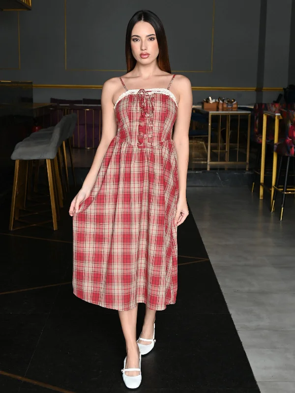 Odette Red Checked Dress For Women