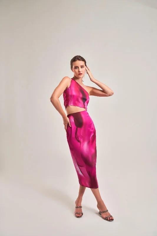 PINK FLUID ART ASYMMETRICAL CUT-OUT DRESS