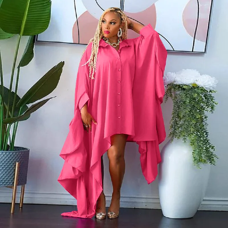 plus Size Women Clothes Autumn Winter Irregular Asymmetric Cardigan Solid Color Loose Dress