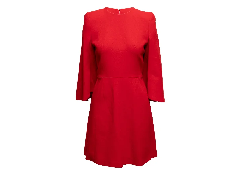 Red Alexander McQueen A-Line Cape Sleeve Dress Size IT 42