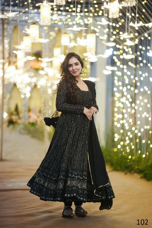 Sonakshi Women's Black Faux Georgette Zari Embroidery with Sequence Anarkali Dress with Dupatta