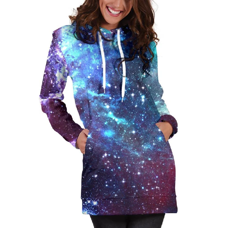 Starfield Nebula Galaxy Space Print Pullover Hoodie Dress