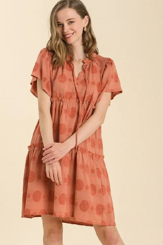 Umgee Polka Dot Tiered Dress in Clay FINAL SALE