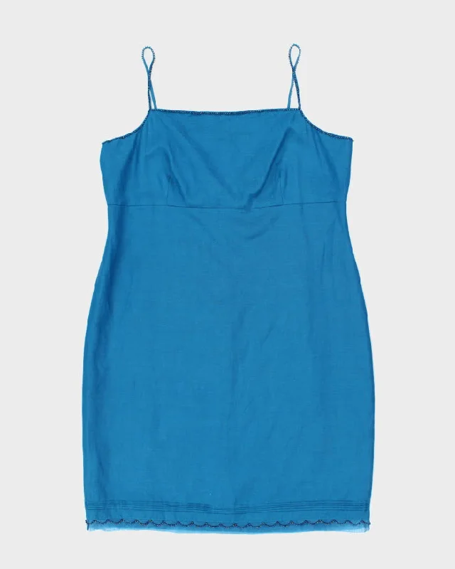 Vintage 90s Laura Ashley Blue Beaded Silk Dress - L