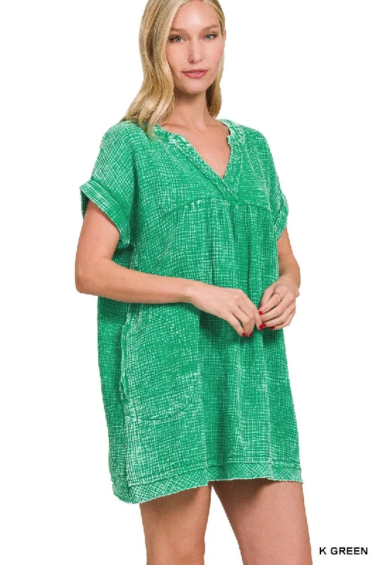 Washed Gauze Raw Edge Dress