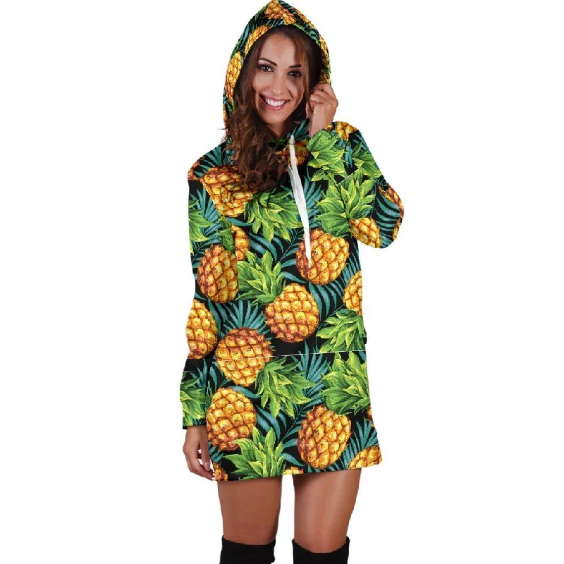 Women Tropical Leave Hawaiian Pineapple Hoodie Dress Print