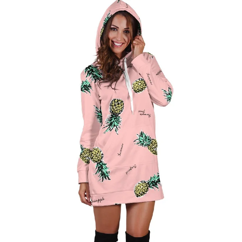 Women Vintage Pink Pineapple Hoodie Dress Print