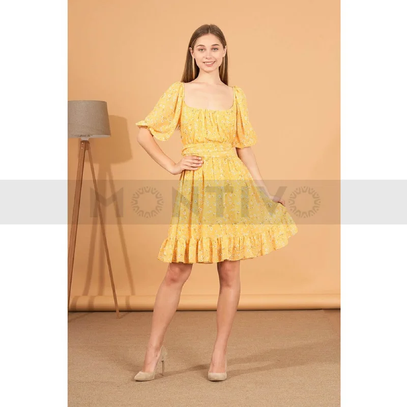 Yellow Back Tie Chiffon Dress