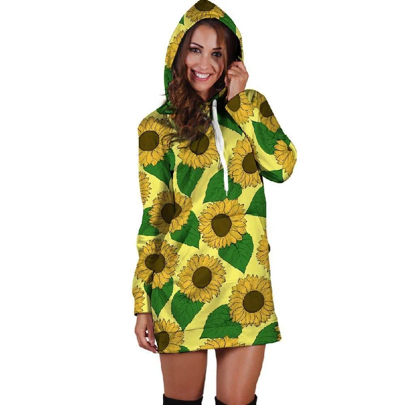 Yellow Sunflower Hoodie Dress