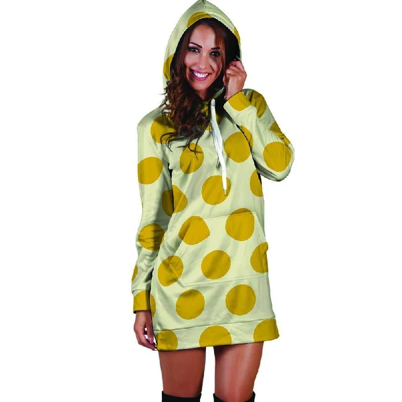 Yellow White Polka Dot Hoodie Dress