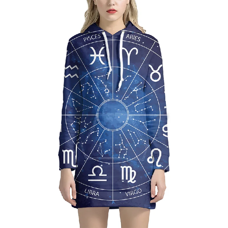 Zodiac Signs Wheel Print Pullover Hoodie Dress