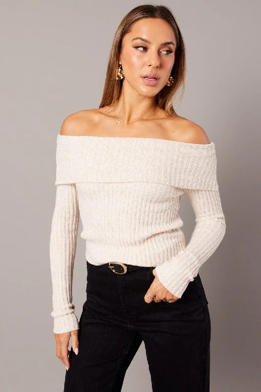 Beige Knit Top Long Sleeve Trendy Knit Top