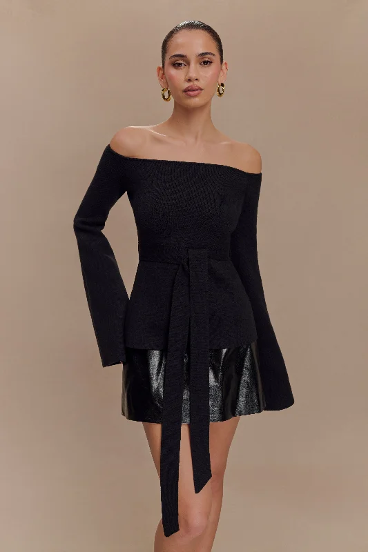 Kyle Off Shoulder Knit Top - Black Elegant Knit Top
