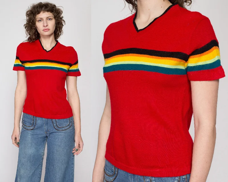 Medium 90s Does 70s Red Striped Knit Top Vintage Knit Top