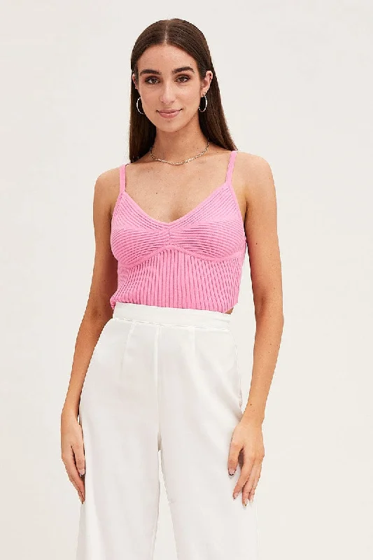 Pink Knit Top Sleeveless Ribbed Sustainable Knit Top