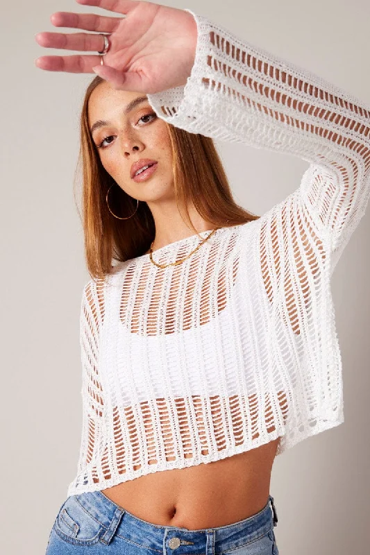 White Crochet Knit Top Exclusive Knit Top