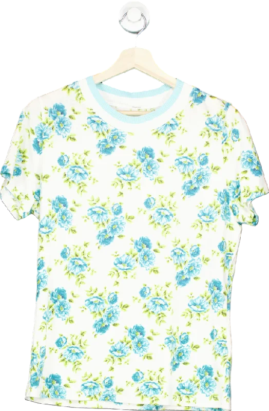 Zimmermann White/Blue Floral Print Knit Top UK 3 Silk Knit Top
