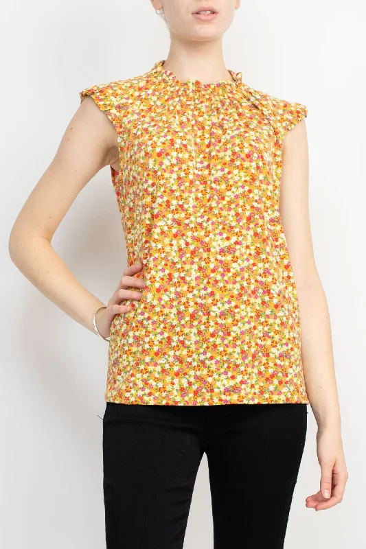 Adrianna Papell Crew Neck Ruffled Cap Sleeve Keyhole Back Stretch Knit Top Solid Color Knit Top