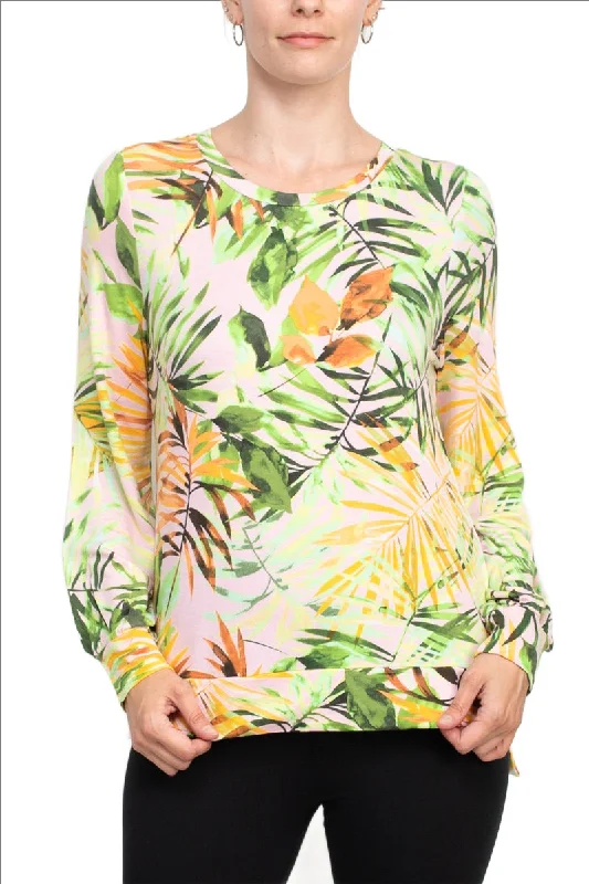 Adyson Parker Crew Neck Long Sleeve Multi Print Banded Knit Top Stylish Knit Top