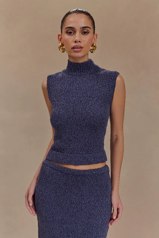 Azalea Sleeveless Knit Top - Steel Lightweight Knit Tee