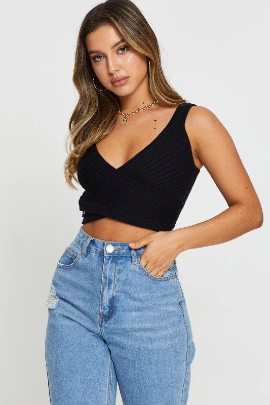 Black Knit Top Sleeveless Olive Green Knit Blouse