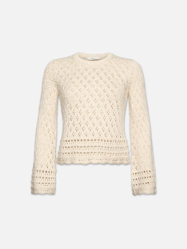 Crochet Knit Top -- Ecru Business Knit Top