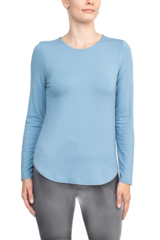 Cupio Crew Neck Long Sleeve Solid Knit Top Comfortable Knit Tee