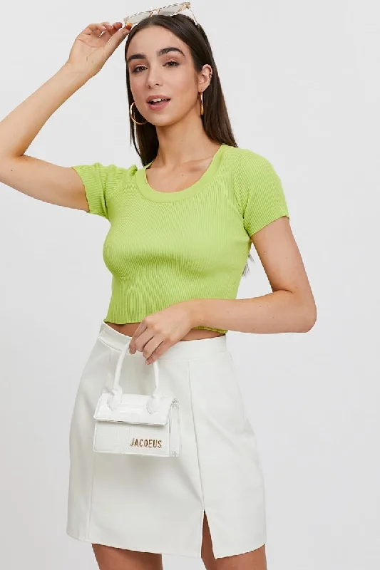 Green Short Sleeve Knit Top Modern Knit Blouse