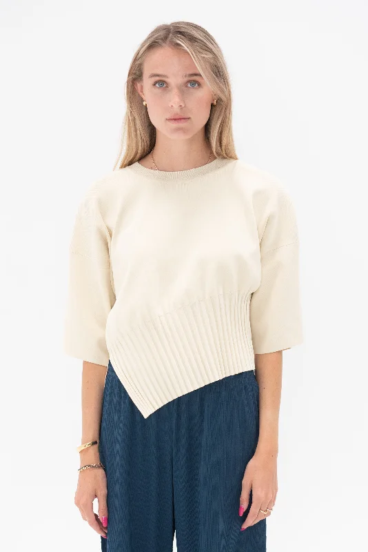 Lithe Knit Top, Cream Warm Knit Tee