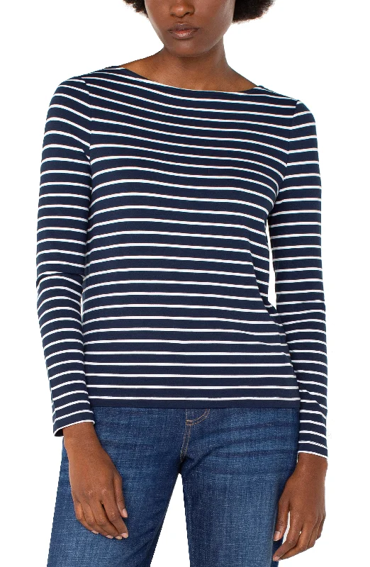LONG SLEEVE BOATNECK KNIT TOP Soft Knit Shirt